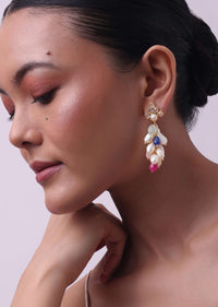 Gold Finish Multicolor Kundan Danglers In Mix Metal