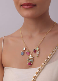 Gold Finish Multicolored Long Necklace With Beads