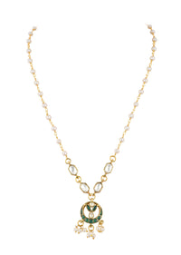 Gold Finish Necklace With Green Meenakari Motif