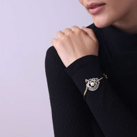 Gold Finish Openable Bracelet In Mix Metal With Faux Diamonds