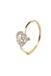 Gold Finish Openable Bracelet In Mix Metal With Faux Diamonds