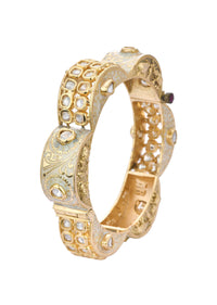 Gold Finish Rajwadi Bangle With Red Stones