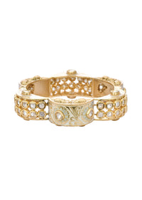 Gold Finish Rajwadi Bangle With Red Stones