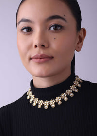 Gold Finish Short Moissanite Kundan Necklace Set