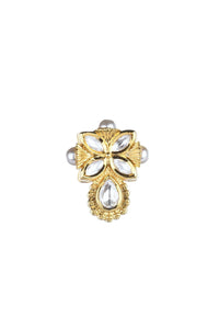 Gold Finish Short Moissanite Kundan Necklace Set