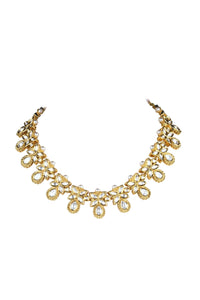 Gold Finish Short Moissanite Kundan Necklace Set