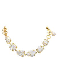 Gold Finish Short Necklace With Mother Of Pearls