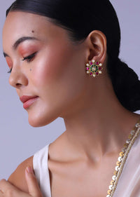 Gold Finish Studs With Pearls And Meenakari Work