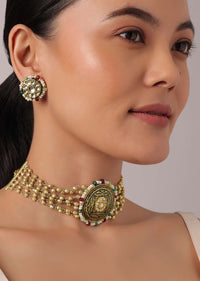 Gold Finish Temple Choker with Circular Motif And Studs