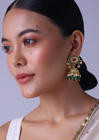 Gold Finish Temple Style Jhumkas In Mix Metal With Meenakari Work