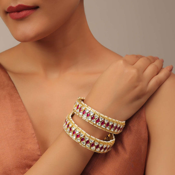 Gold Finished Kundan Polki Bangles