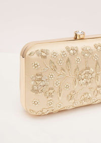 Gold Floral Clutch On Silk Fabric