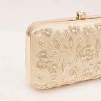Gold Floral Clutch On Silk Fabric