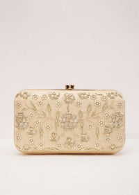 Gold Floral Clutch On Silk Fabric