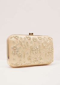 Gold Floral Clutch On Silk Fabric