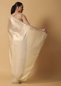 Gold Foil Saree In Tissue With Cut Dana Embroidered Borders