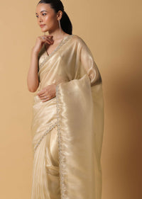 Gold Foil Saree In Tissue With Cut Dana Embroidered Borders