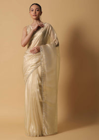 Gold Foil Saree In Tissue With Cut Dana Embroidered Borders