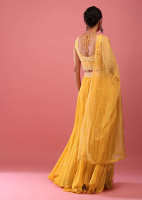 Canary Yellow Lehenga In Georgette With Fully Embroidered Blouse And Organza Dupatta