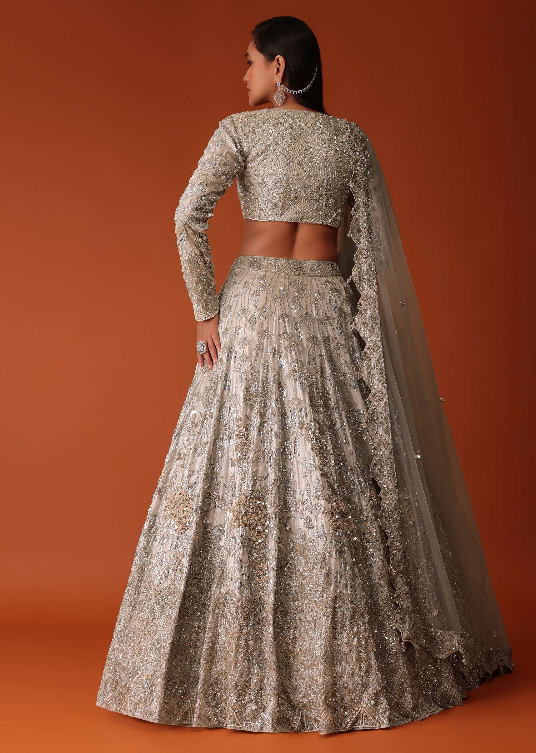 Gold Hand Embroidered Bridal Lehenga Set In Organza