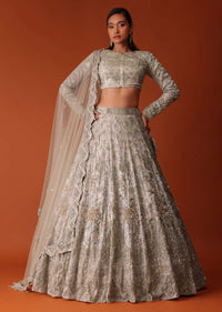 Gold Hand Embroidered Bridal Lehenga Set In Organza