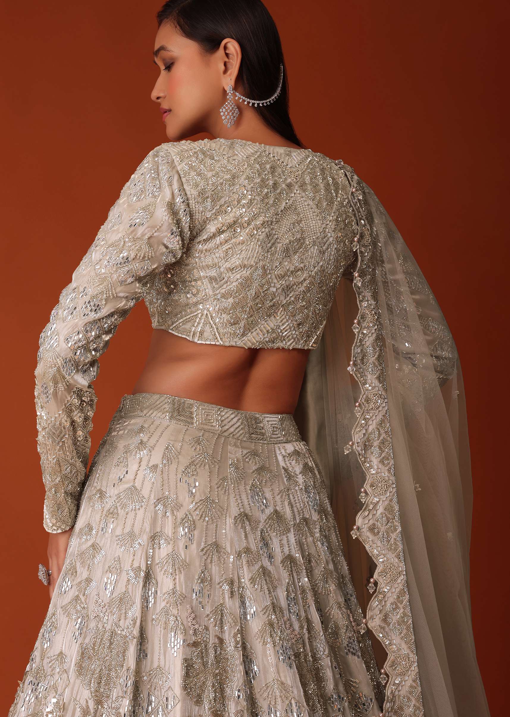 Gold Hand Embroidered Bridal Lehenga Set In Organza