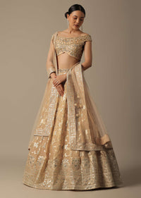 Gold Hand Embroidered Lehenga Set In Net