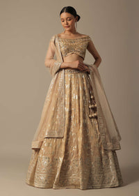 Gold Hand Embroidered Lehenga Set In Net