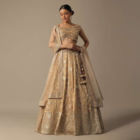 Gold Hand Embroidered Lehenga Set In Net