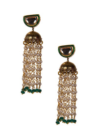 Gold Jhumkis With White Tassels only on Kalki