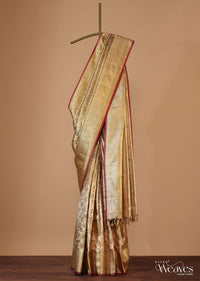 Gold Kanjivaram Silk Saree With 7gm Gold Zari Woven Coin Buttis And An Unstitched Blouse