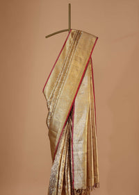 Gold Kanjivaram Silk Saree With 7gm Gold Zari Woven Coin Buttis And An Unstitched Blouse