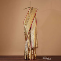 Gold Kanjivaram Silk Saree With 7gm Gold Zari Woven Coin Buttis And An Unstitched Blouse