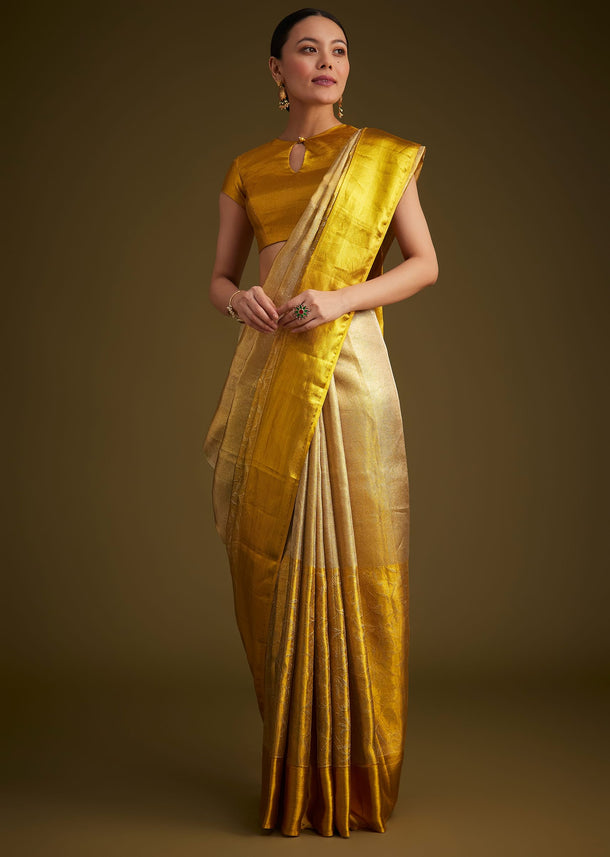 Gold Kanjivaram Silk Saree With Golden Zari Detailing