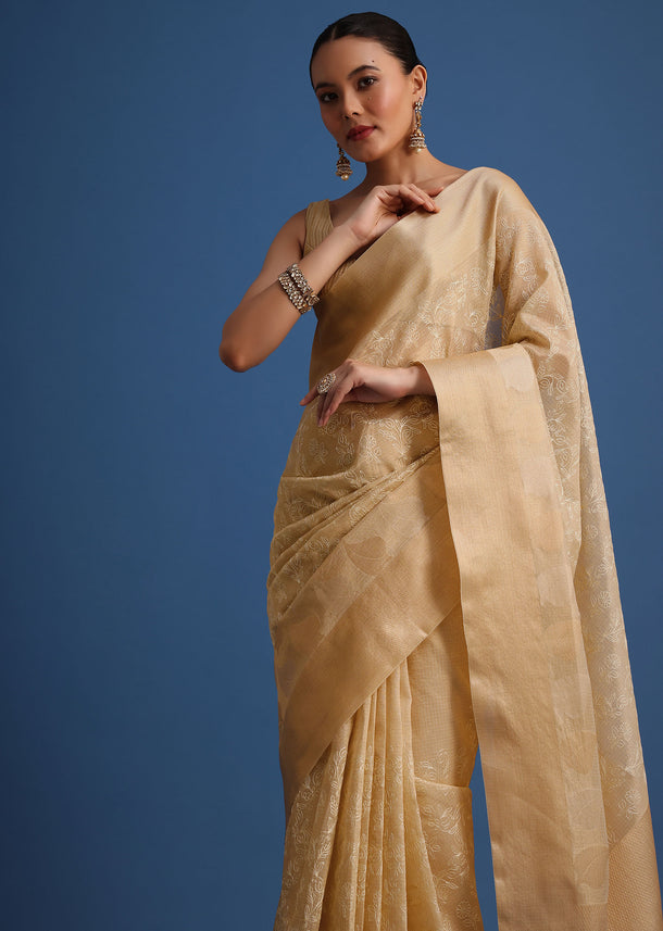 Gold Kota Cotton Resham Embroidered Saree