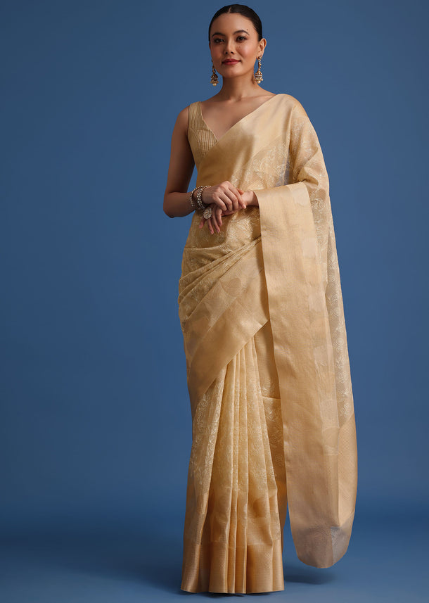 Gold Kota Cotton Resham Embroidered Saree