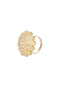 Gold Kundan Floral Ring