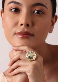 Gold Kundan Floral Ring
