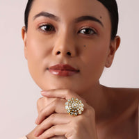 Gold Kundan Floral Ring