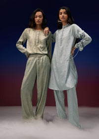Gold Kurta And Pant In Foil With Sequins Embroidery