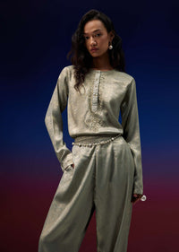 Gold Kurta And Pant In Foil With Sequins Embroidery