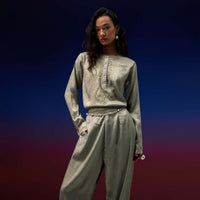 Gold Kurta And Pant In Foil With Sequins Embroidery