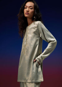 Gold Kurta And Pant In Foil With Sequins Embroidery