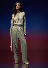 Gold Kurta And Pant In Foil With Sequins Embroidery
