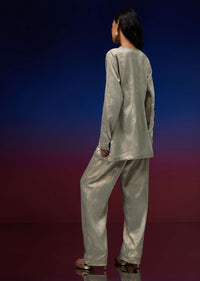 Gold Kurta And Pant In Foil With Sequins Embroidery