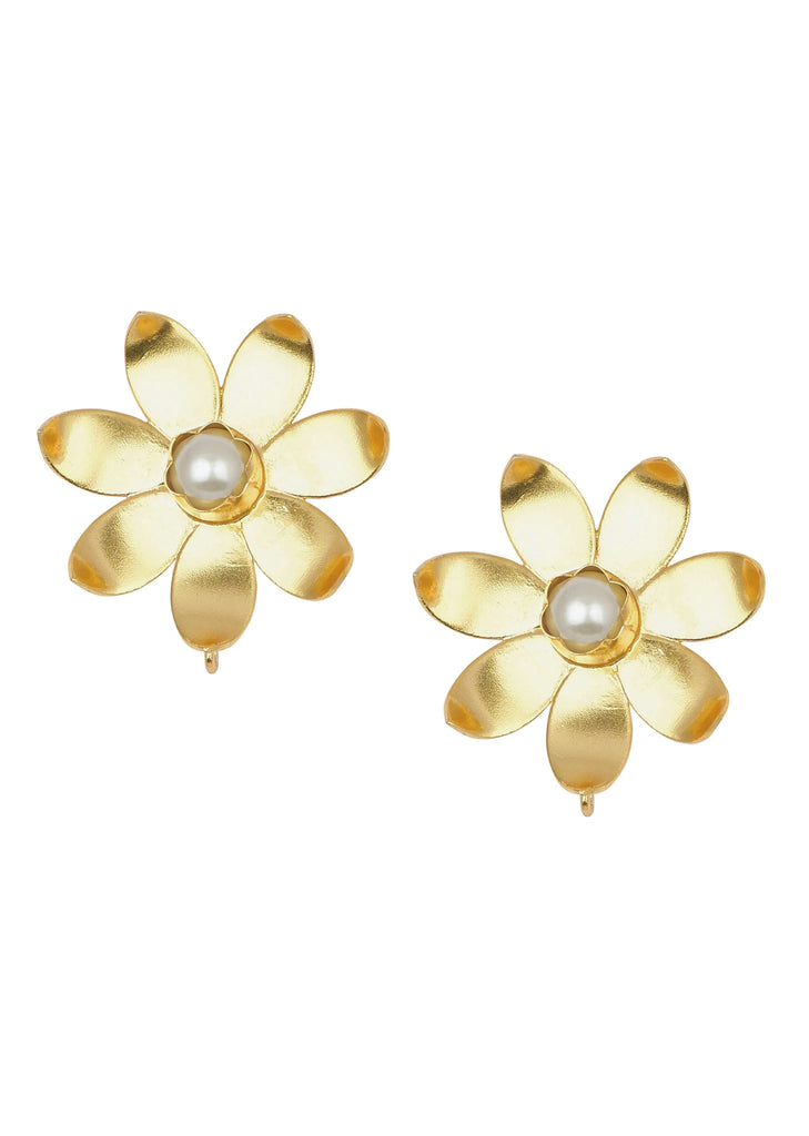 Gold Oversized Floral Studs With Pearls