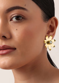 Gold Oversized Floral Studs With Pearls