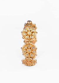 Gold Plated Bangle With Floral Kundan And Moti Work