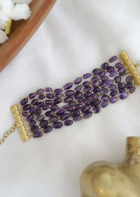 Gold Plated Bracelet Adorned With Purple Amethyst Stones