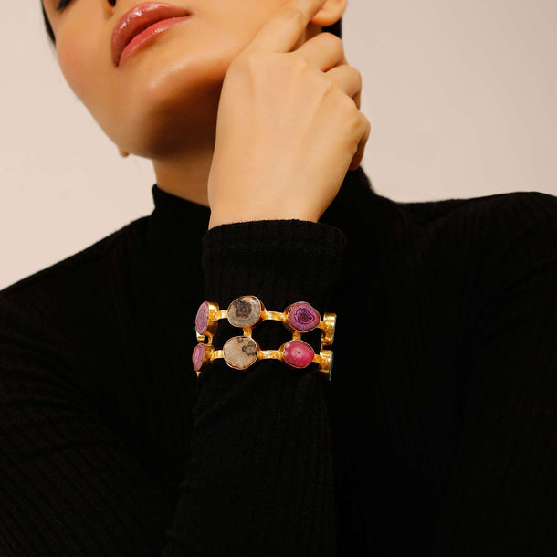 Gold Plated bracelet Studded In Seven Colors Of Semi Precious Stones